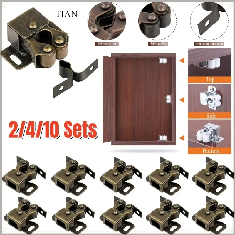 10 Sets Press Wardrobe Door Buckle Cabinet Latches Double Roller Catch Hardware for Furniture,Cupboard,Drawers,Closet Door