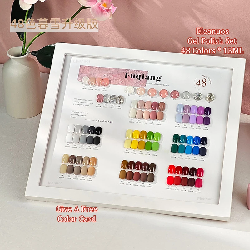 Eleanuos New gel Polished 48 Color Mixed Clearcoat Shiny Solid Semi Permanent Nail Art UV LED Primer Nail Shop Whitening Kit