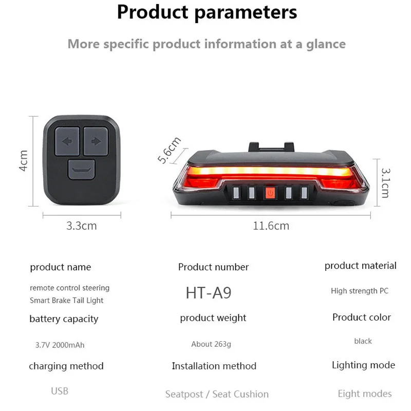 Enquêter de freinage sans fil pour vélo, version Flash de sécurité, clignotant arrière, télécommande sans fil