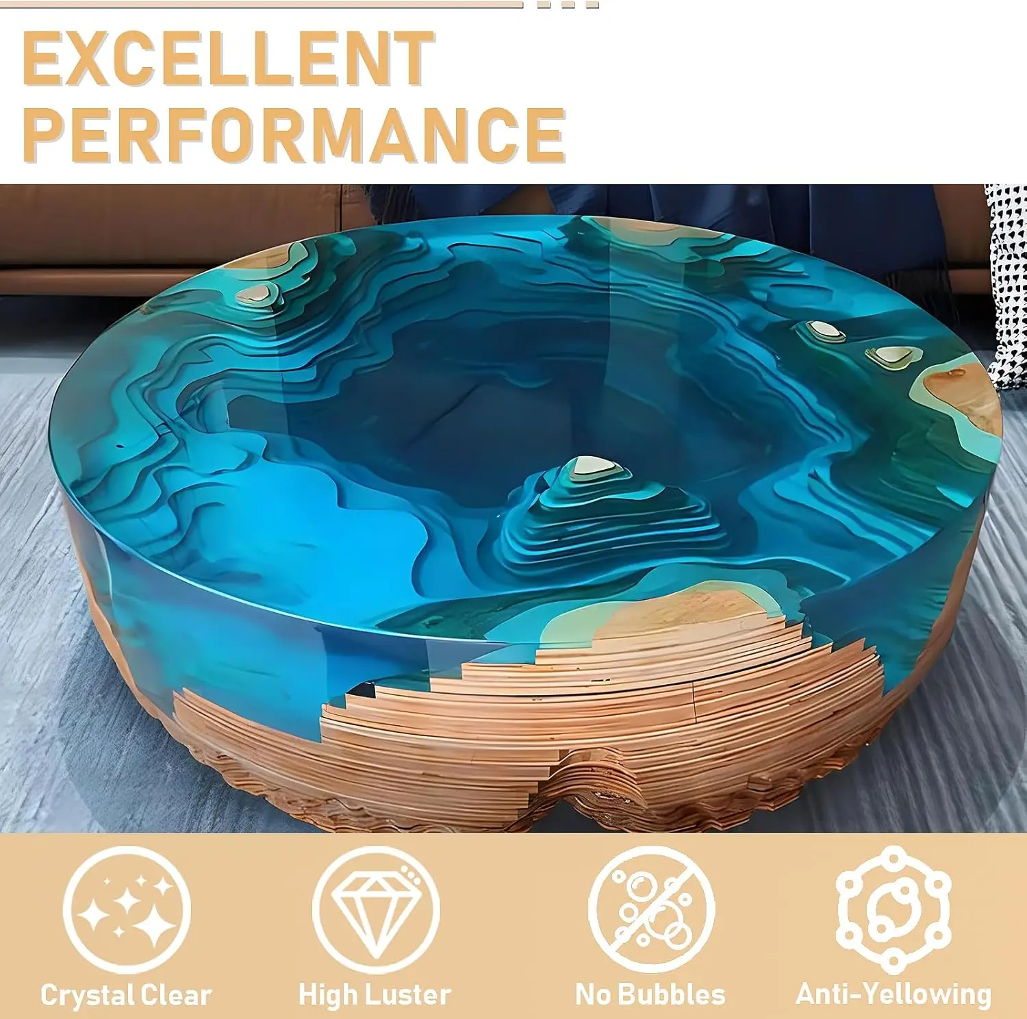 17.6oz/33.8oz AB Resin Epoxy Glue UV Resistant Self Leveling Casting & Coating Resin For Jewelry Table Top Different Art Project view 4