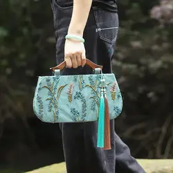 Embroidery Bag Style Flowers Bags Tote Women's Handbags Purses Fringe Vintage Top Handle Bag Chain Women Shoulder Crossbody Bags