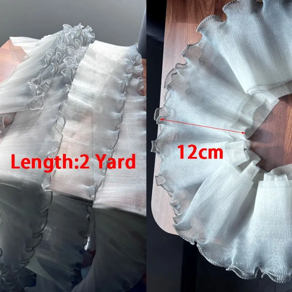 New Fashion Gradient Color Pleat Mesh Organza 12cm Wide Flounce Wave Lace Fabric DIY Styling Sewing Pleated Ruffle Lace Fabric