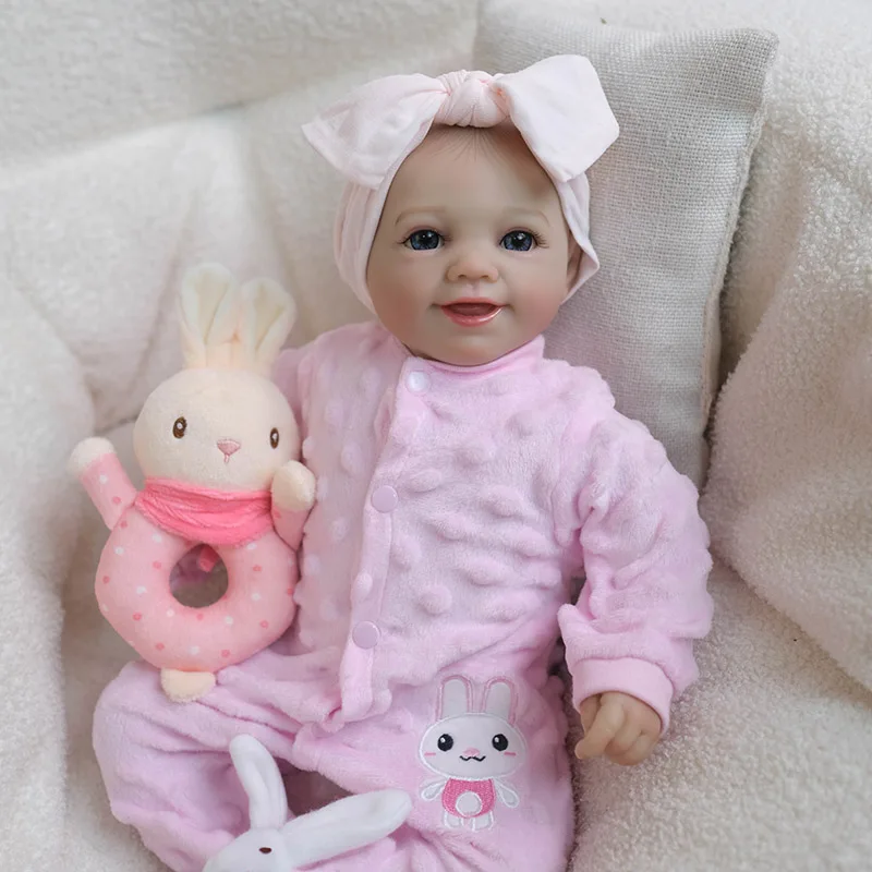 

48cm Cuddly Smiling Bebe Reborn Doll with painted Hair Soft Cloth Body High Quality Painted with Visible Veins Reborn Doll