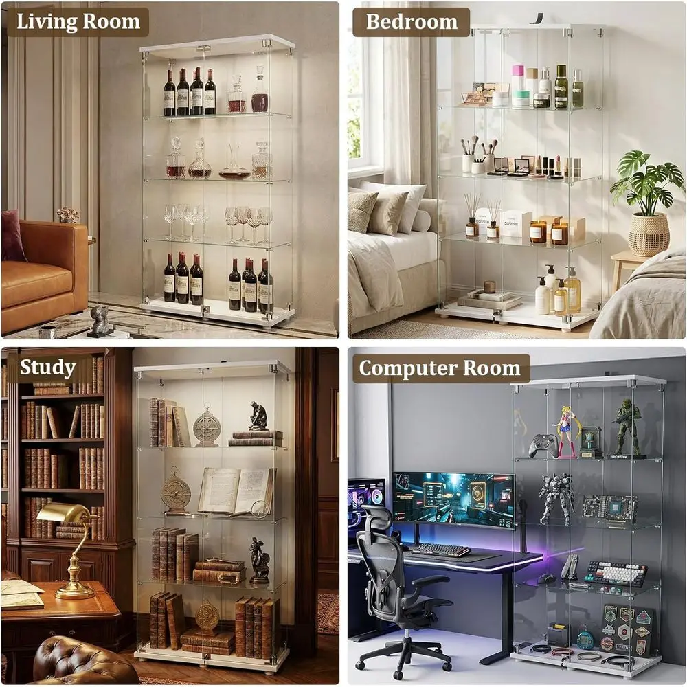Tempered Glass Display Cabinet, 4-Tier Curio Cabinet with Glass Doand Lock, Glass Display Case or Collectibles, or Living Room, view 5