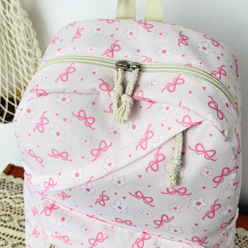 Hochwertiges, ästhetisches Rucksack-Set mit Blumenmuster, dreiteilig, aus leichtem Nylon, großes Fassungsvermögen, Mädchenrucksack, Campus-Studentenrucksack – Detail 14