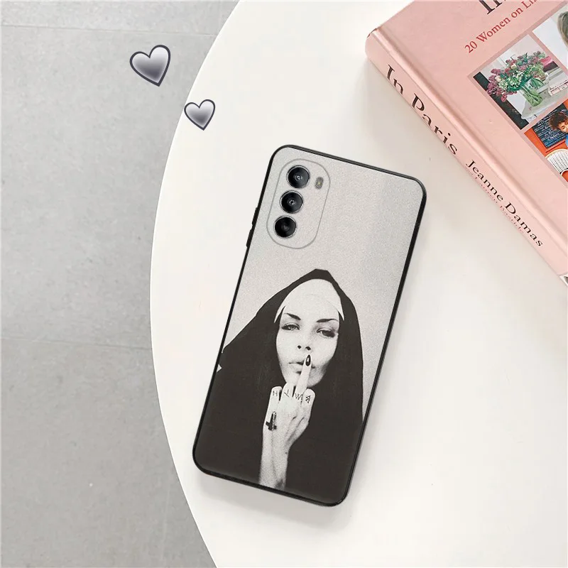 Ultra Thin Black Phone Case for Motorola G9 Edge 20 30 40 G50 G51 G60 G71 G22 G32 G52 G72 G53 G73 Devout Sister Nun Cover