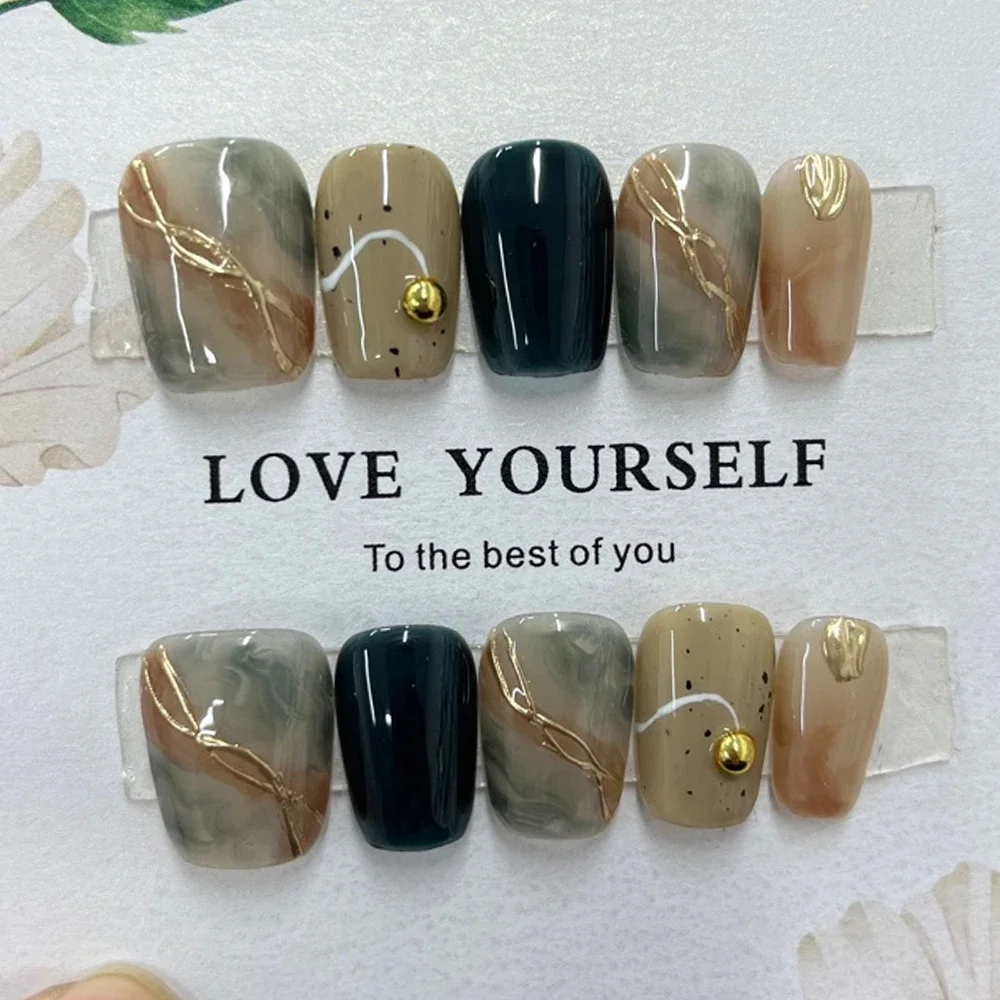 다채로운 짧은 사각형 라운드 그라디언트 재사용 가능한 전체 커버 네일 하이 엔드 꽃 고양이 눈 가짜 손톱에 다이아몬드 인공 프레스