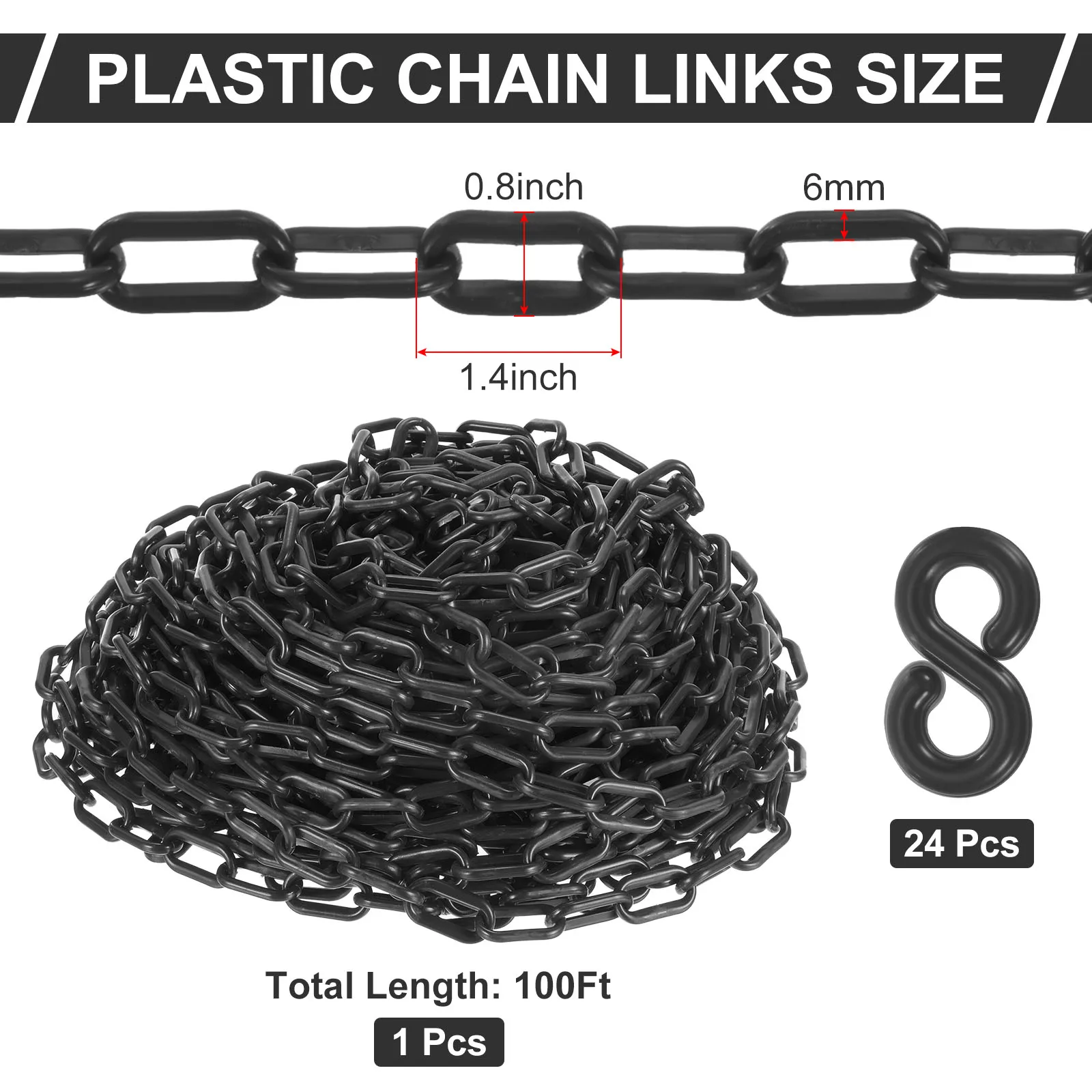 30.5M Plastic Chain Links Safety Barrier Chain for Crowd Control Queue Line Parking Fence Gate Construction Site and Decoration