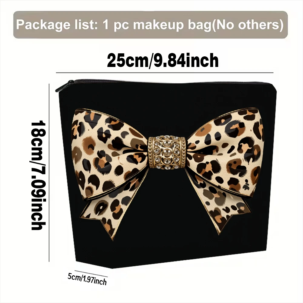 Leopard Print Bow Design Makeup Bags for Girls Cosmetic Pouch Toiletry Bag Pencil Case Travel Storage