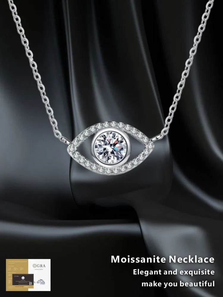 

Moissanite Sterling 925 Silver GRA Certified Pendant Clavicle Chain Evil's Eye Demon Lace Clavicle Chain