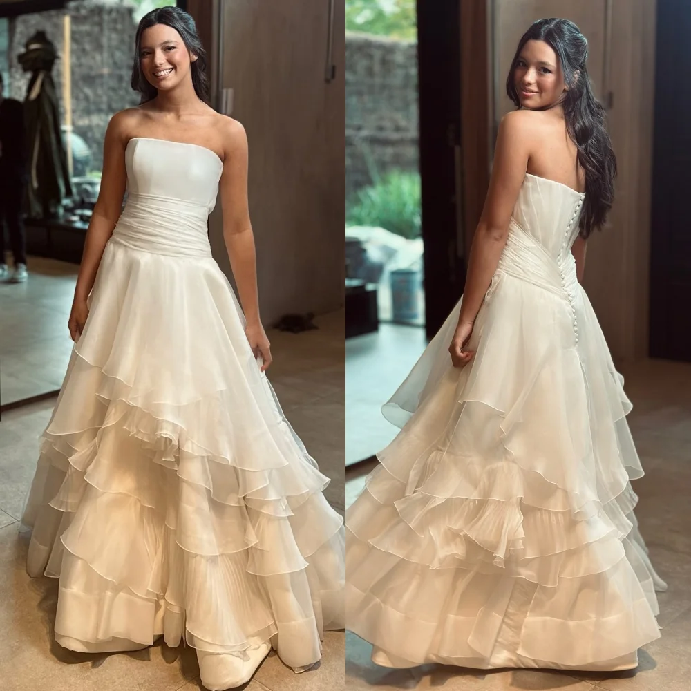 

Customized Matching Elegant Tulle Tiered Ruched A-line Strapless Long Dresses Bespoke Occasion Dresses Sizes Available Classic