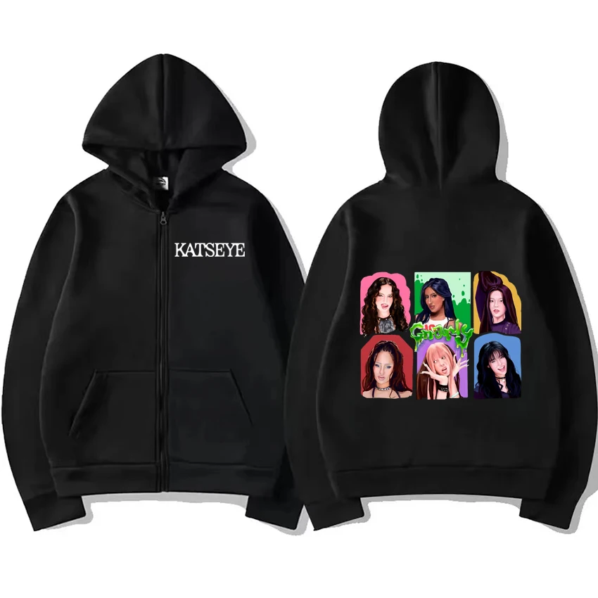 Katseye Gnarly Art divertida Sudadera con capucha con cremallera 2025 abrigo para hombre y mujer moda vintage ropa de calle de gran tamaño chaqueta con cremallera de lana Unisex