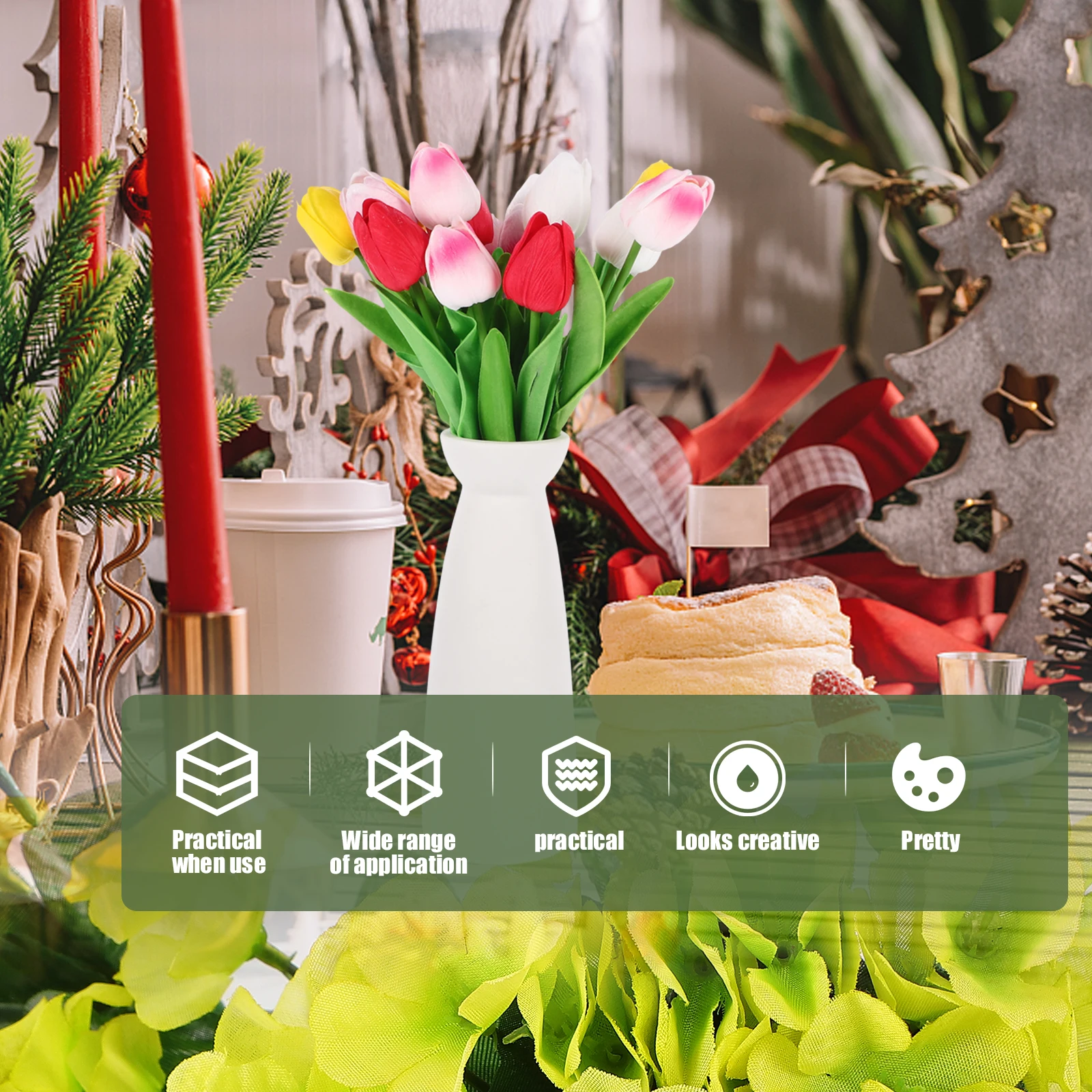 

15Pcs Faux Tulips Artificial Flowers Realistic Bouquet Home Party Wedding Decorative Simulation Tulips PU Fake Flower