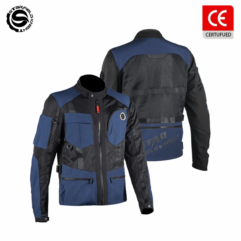 SFK Spring&Summer Mesh Breathable Motorcycle Jacket Blue Men's Women Riding Equipment Clothing With CE Protective Accessories