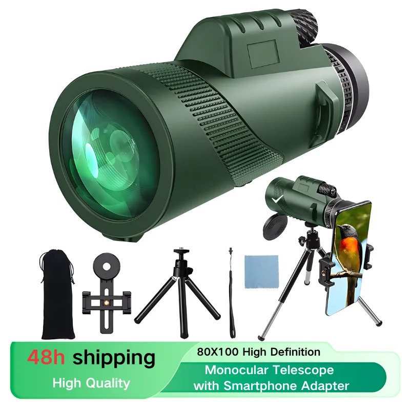 

Монокуляр-телескоп 80x100 Мощный монокуляр высокой четкости для взрослых Мощный с адаптером для смартфона Телескоп