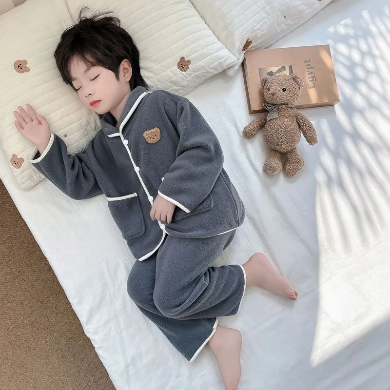 Boys Flannel Pajama Set Thickened Winter Cartoon Character Hoodie Robe Kids Warm Home Wear Outfit 2 Pack