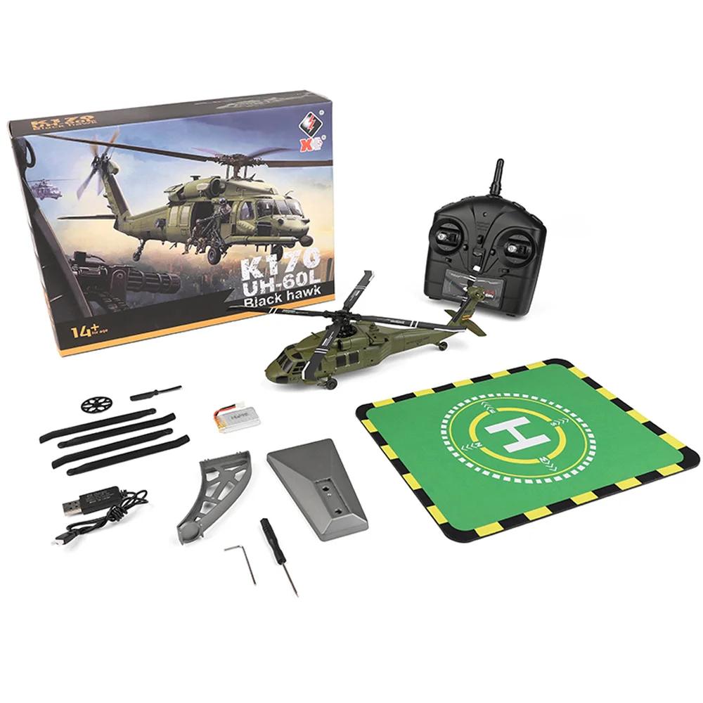 

XK K170 BlackHawk0 UH-60L 2.4G 4CH 6-Axis Gyro Brushless Motor Military0 Green RC Helicopter RTF
