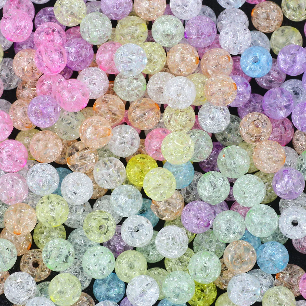 48-290pcs Mixed Colour Acrylic Crackle Round Beads Loose Spacers For Jewelry Making DIY Love Bracelets Necklace Accessories 10mm