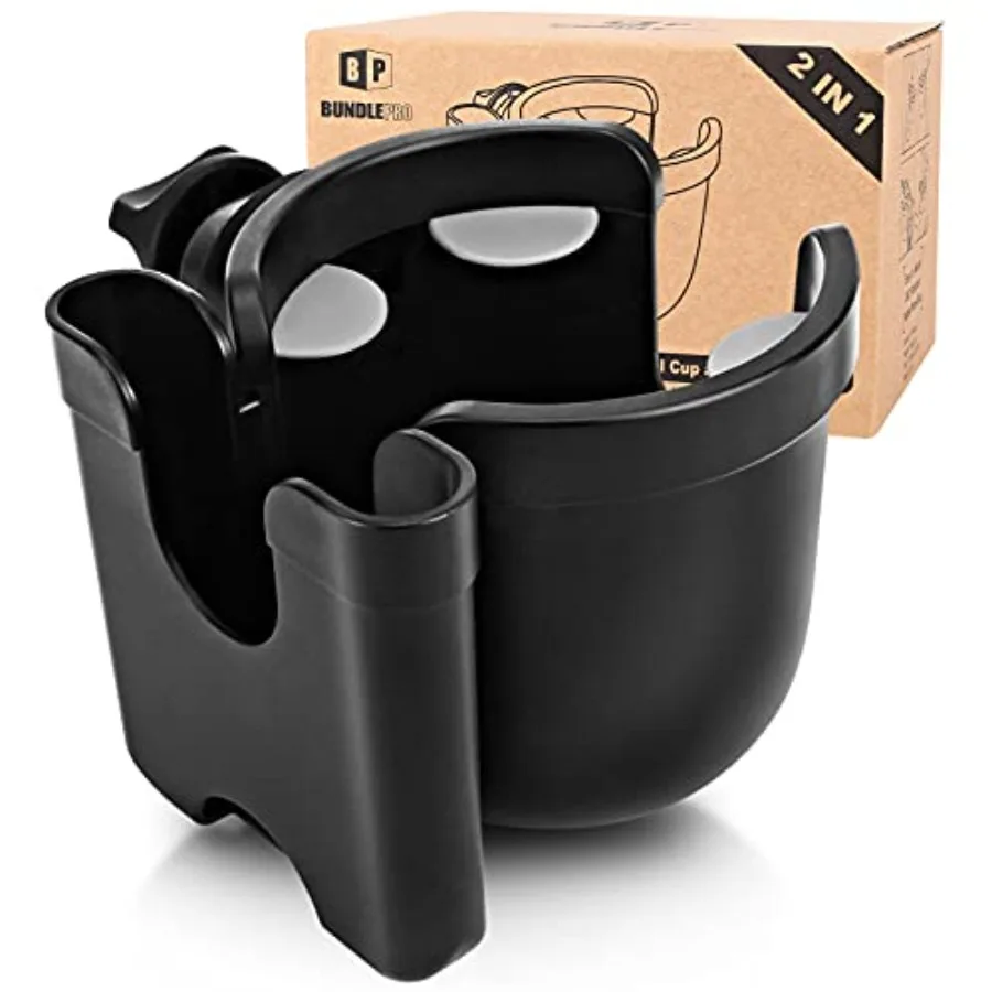 

Universal Stroller Cup Holder with Mobile Phone Case, 2-in-1 Strollers Storage Rack, 360 Degrees Rotation Drink Holder for Bike