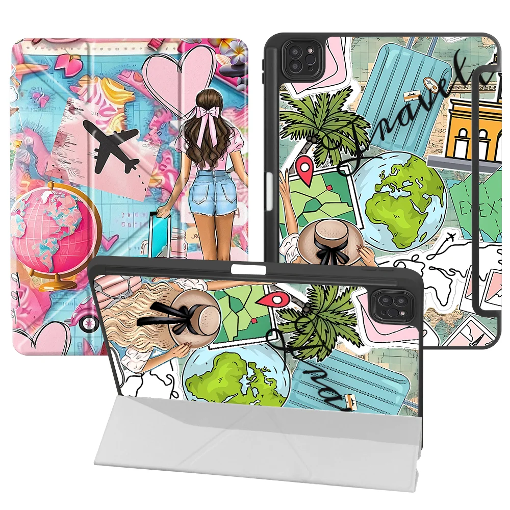 Holiday Travel Sticker With Pen Slot Cover Tablet Case For iPad 12th Mini 7 6 5 9th 11th Pro M4 13 2025 2026 Air 8 M2 M3 3 10th