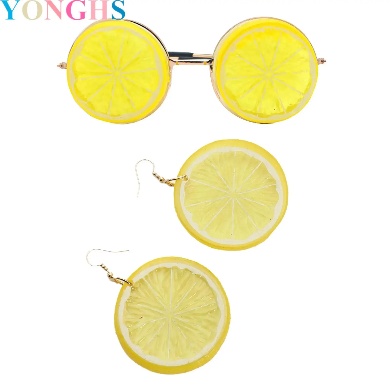 

Women Girls Lemon Eye Glass Realistic Fruit Style Glass Funny Glasse Set for Halloween Music Festival Party Photography Props