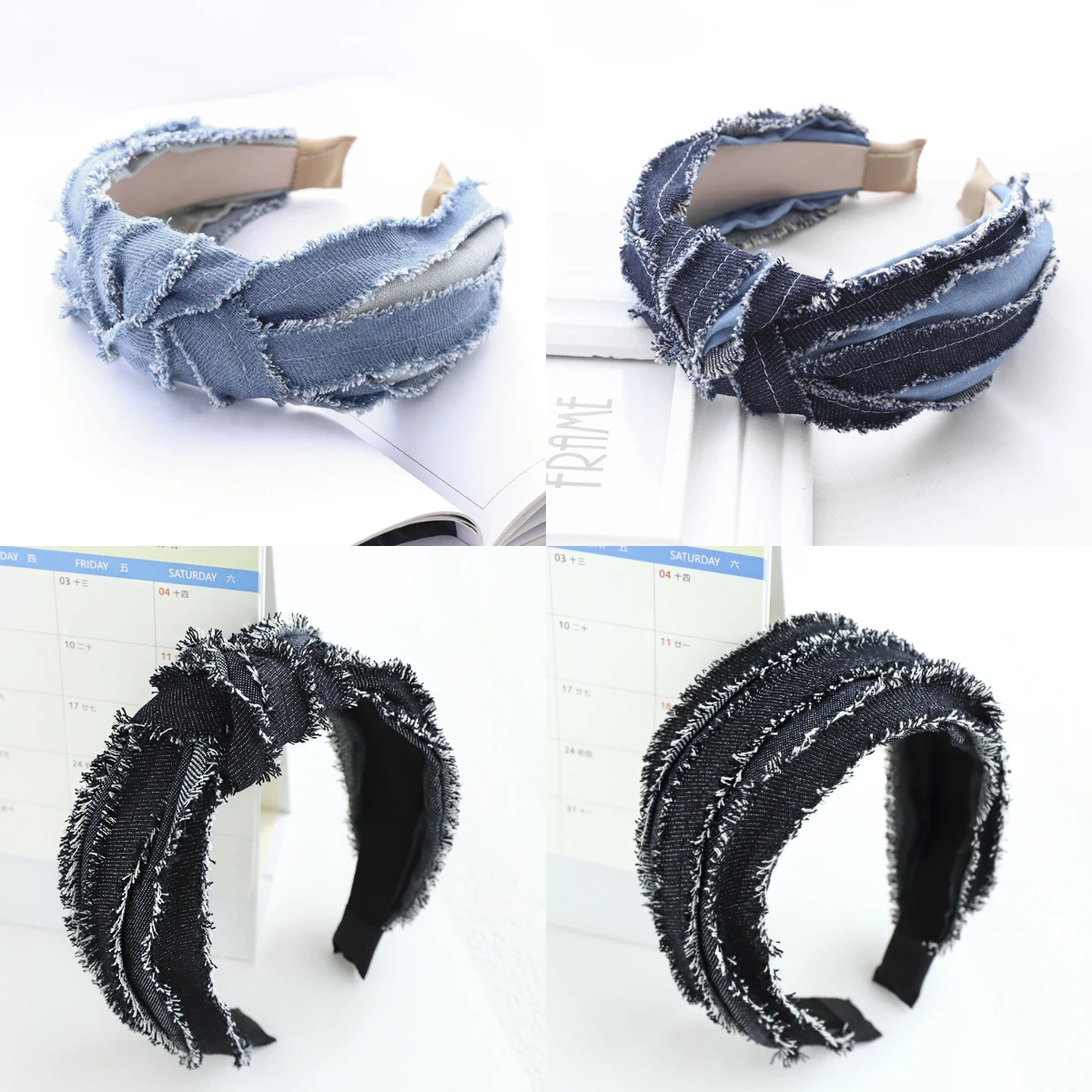 Raw Edge Denim Wide Side Hairband New Fashion Women Girls Headband Vintage Hair Hoop Headwear Adult Center Knot Hair Accessories