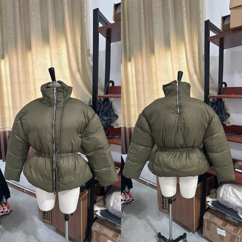 Women's Winter Jacket Hooded Short Top Cropped Drawstring Waist Coat Long Sleeve Warm Oversized Jackets Streetwear Woman Clothes