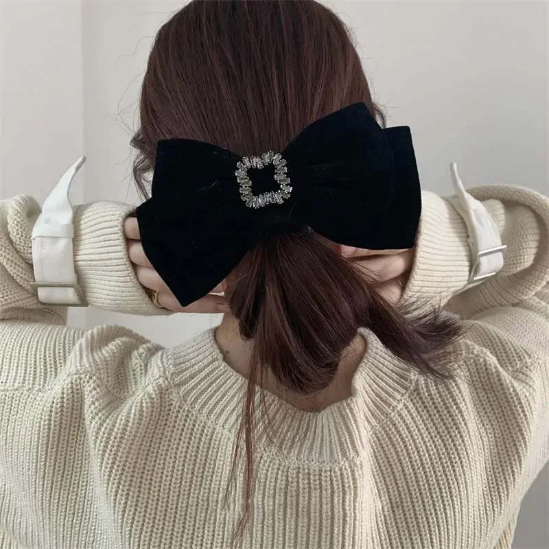 Velvet Large Bow  Black Velvet Big Bow Hairpin for Women Luxury Zircon Temperament Hair Clip BB Clip Headwear Hair Accessories