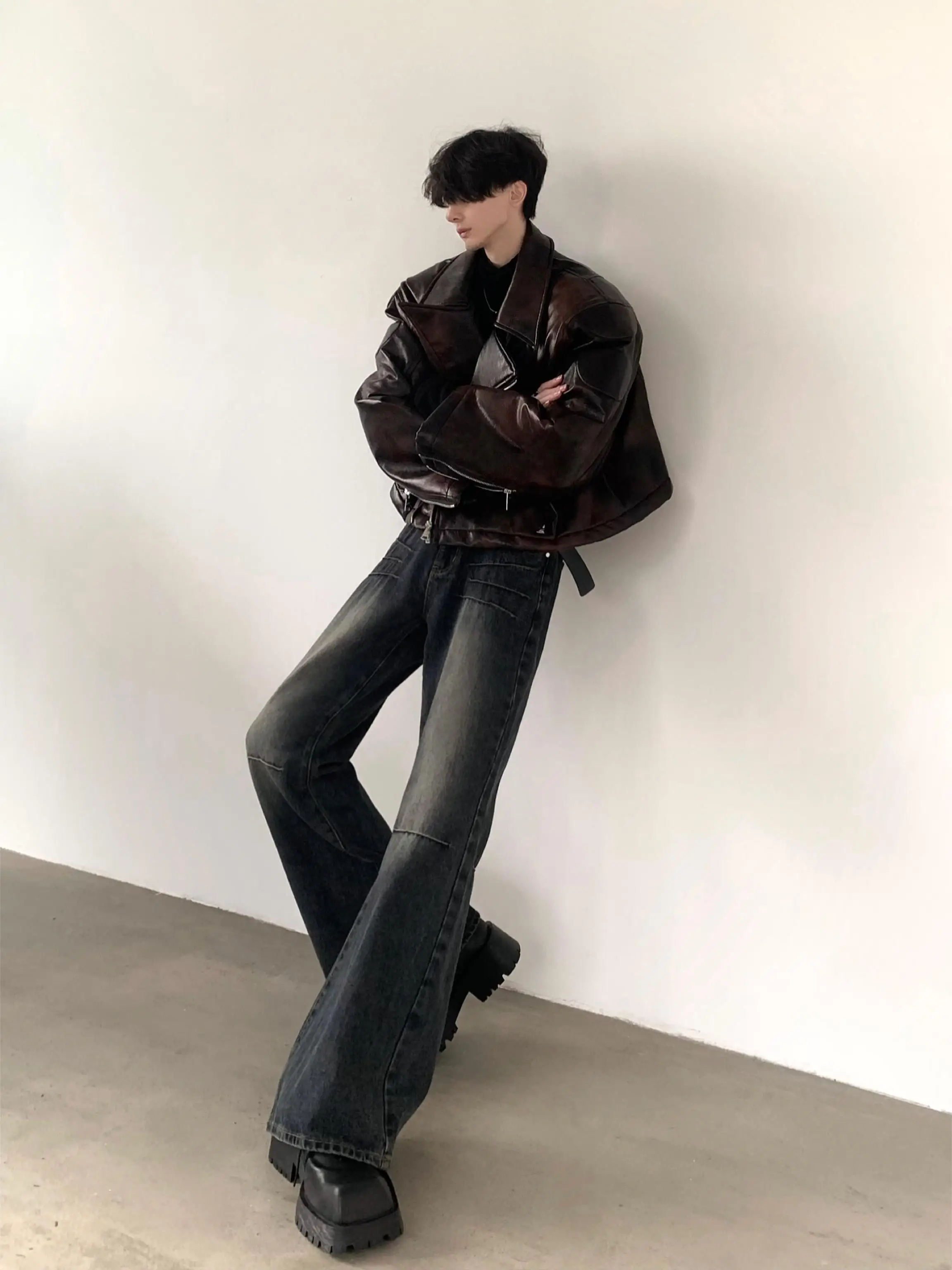 Red Thickened Leather Jacket Short Style Motorcycle Jacket Youth Casual Warmth Autumn Mountain Wind Men's Winter Coat