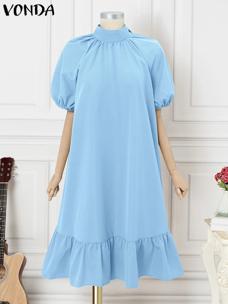فوندا ميدي فستان المرأة الصلبة قصيرة الأكمام فستان الشمس أنيقة OL العمل تكدرت Vestidos 2025 موضة ربطة القوس فيونكة الرقبة رداء فضفاض غير رسمي