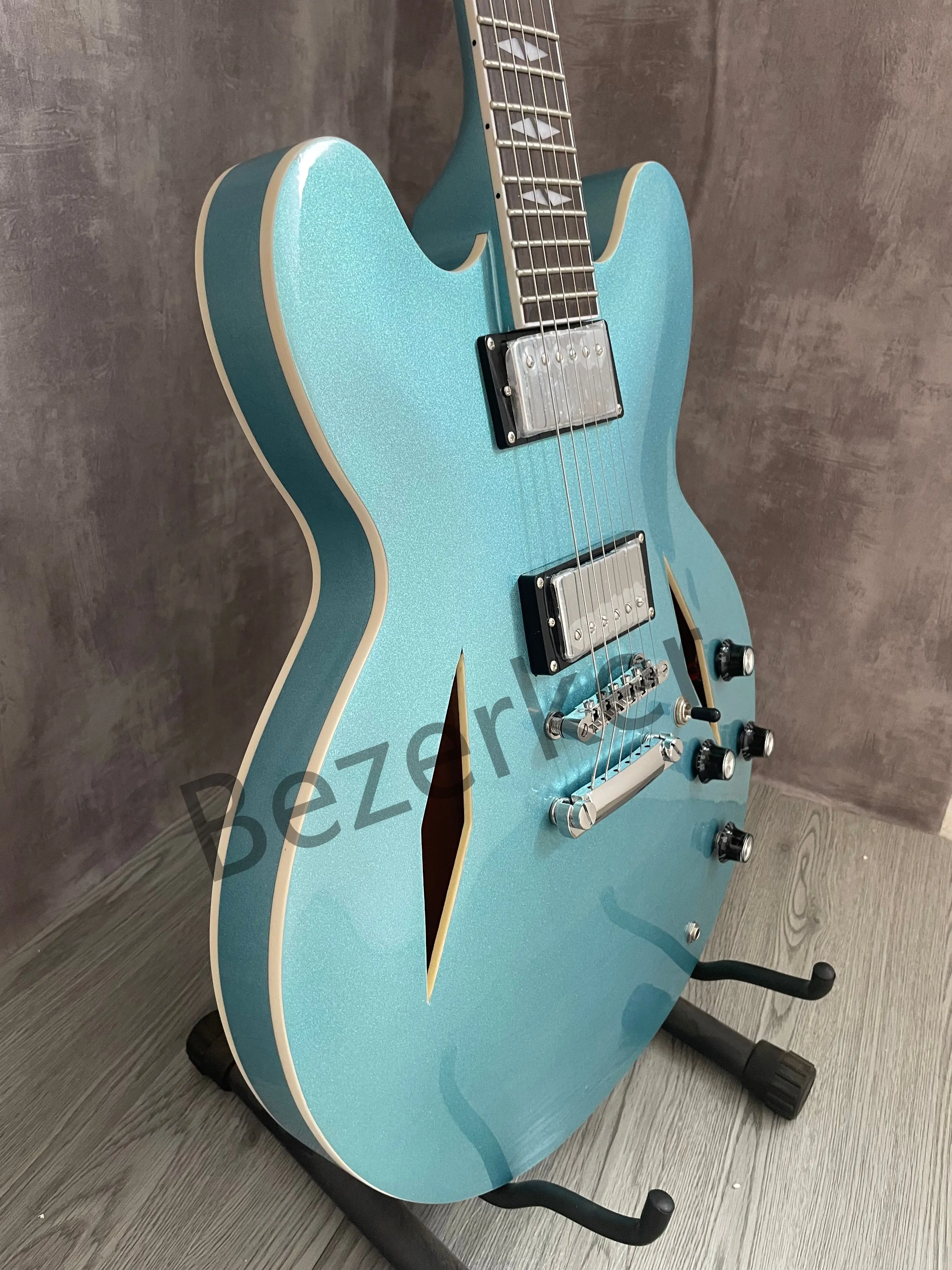 Higher Quality Semi-Hollow Jazz Electric Guitar, DG335 Blue  Rosewood Fretboard