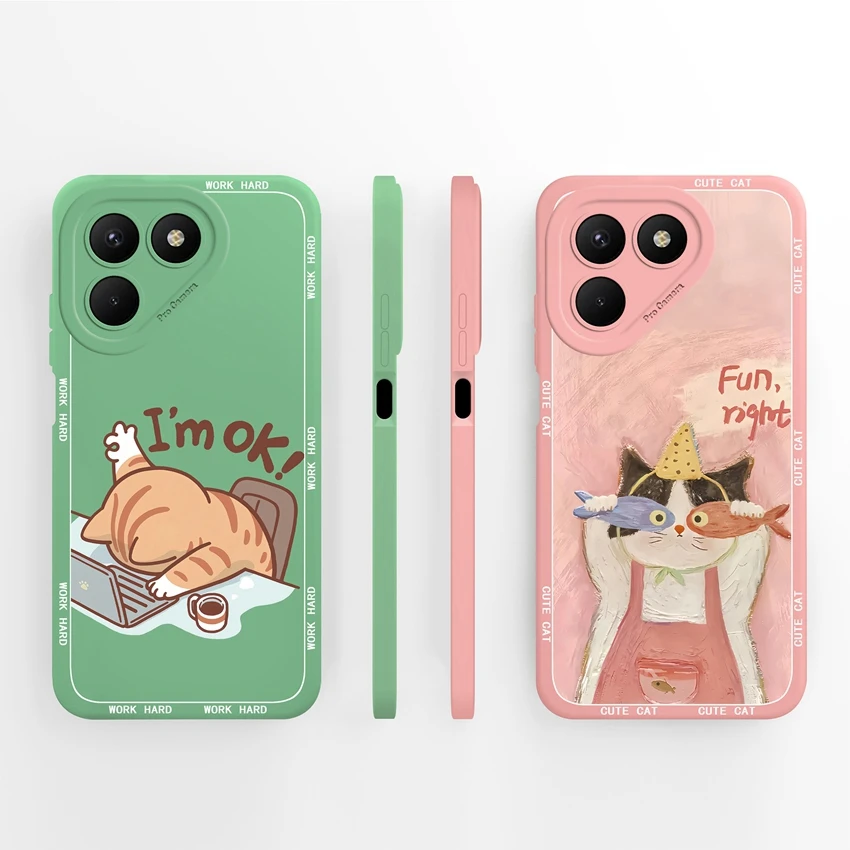 Für Tecno Pova7Neo Telefon Abdeckung Arbeit Harte Cartoon Katze Muster Weiche Flüssigkeit Silikon Hohe Qualität Anti Drop Langlebig Anti Slip Shell
