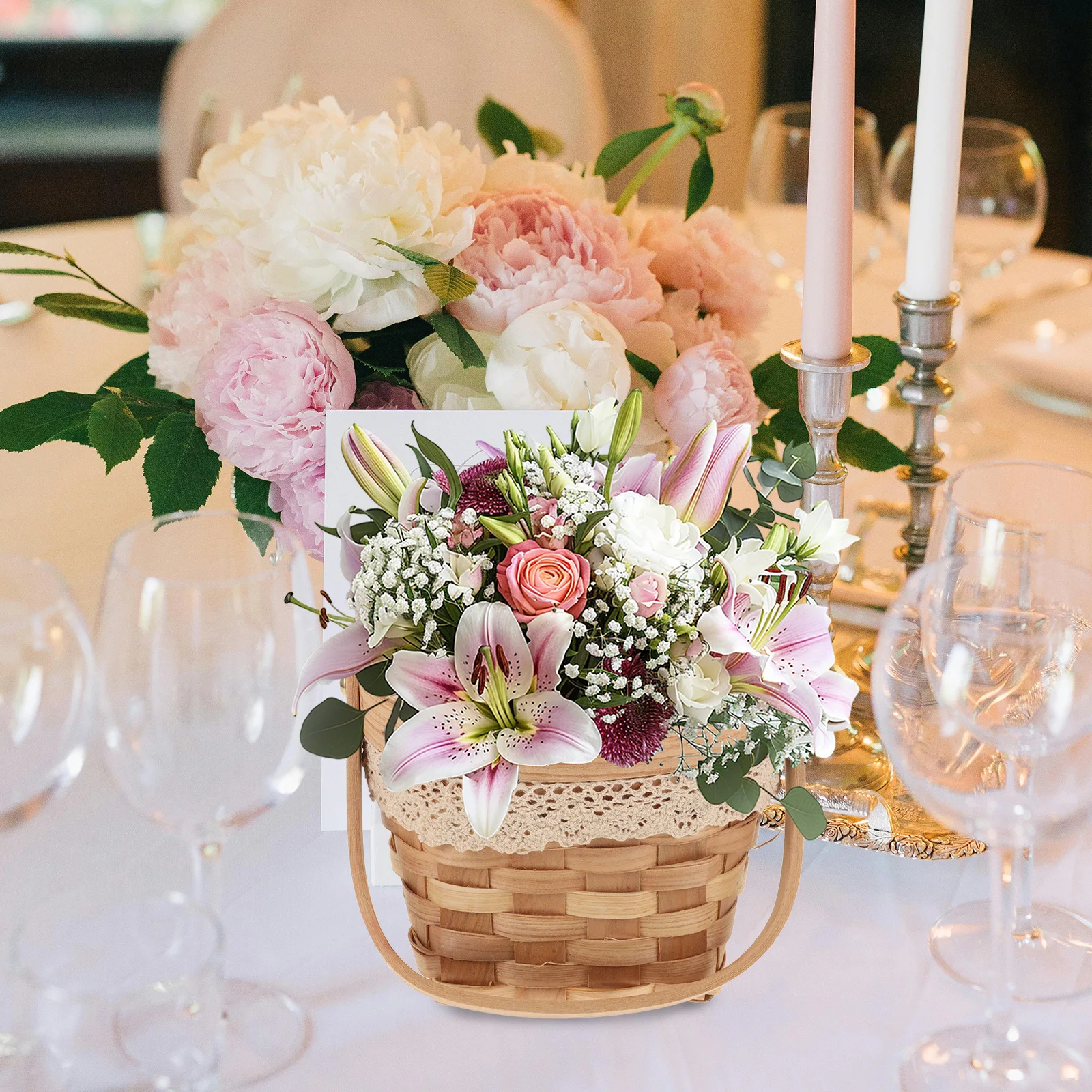 

Rattan Flower Basket Decorative Portable Woven Picnic Khaki Multi Function Storage Baskets Handheld Fruit Gift Outdoor