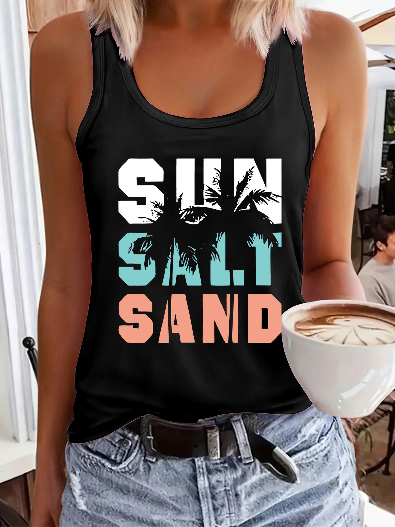 تي شيرت نسائي صيفي مطبوع فضفاض وشخصي مطبوع عليه شبكة صائد الأحلام مريح بدون أكمام