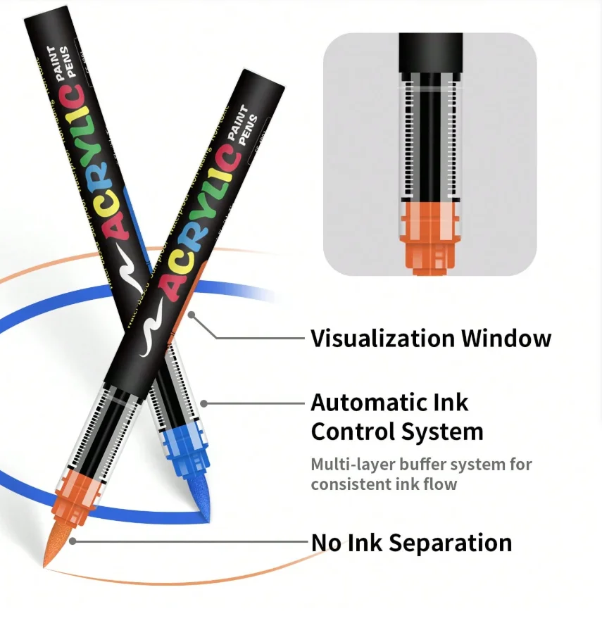 60-Color Acrylic Marker Set, Vibrant Colors, Suitable for Painting on Rocks, Glass, Plastic, Fabric, Stone, Pumpkin Decorations, Wood, and Ceramics - Designed for Professional Art Use.