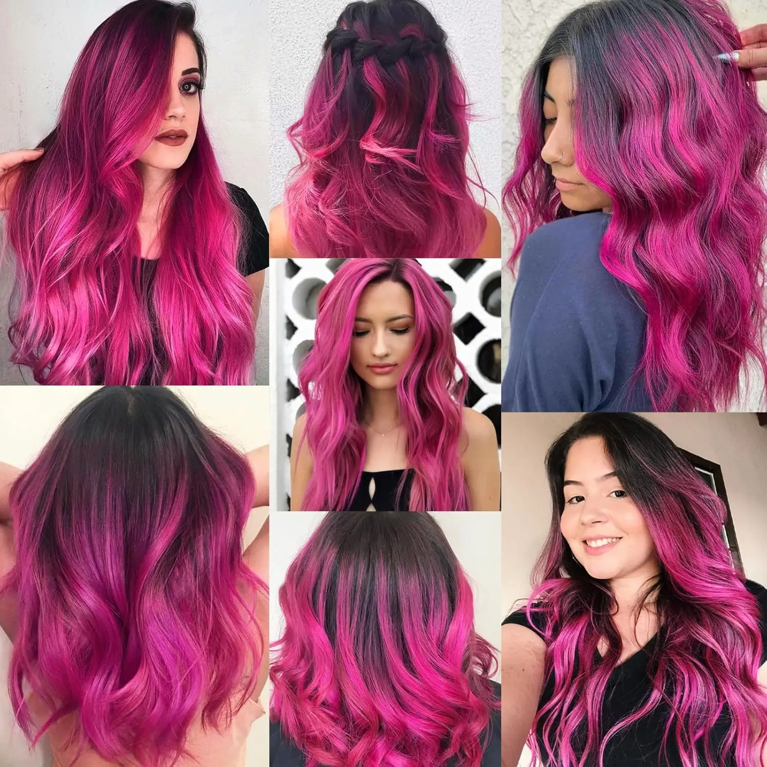 6 قطع من وصلات الشعر باللون الأحمر الوردي، وصلات ملونة للحفلات للأطفال والبنات قطعة شعر صناعية مستقيمة 22 بوصة