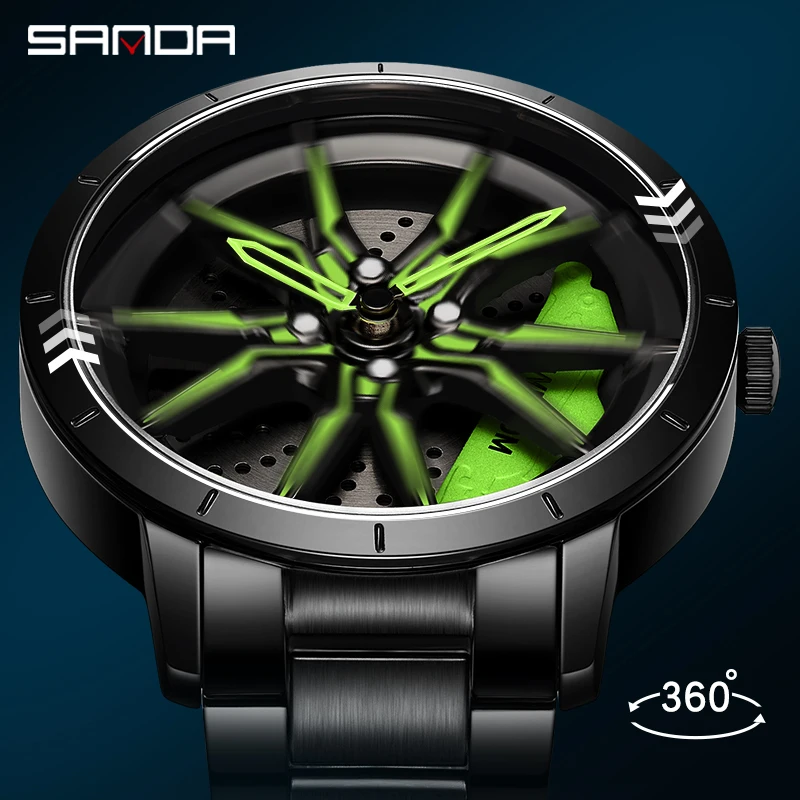 SANDA 1089 Man Watch Waterproof Stainless Steel Wheels Hollow Quartz Watches Electronic Men's Essentials Wristwatch Punk Style