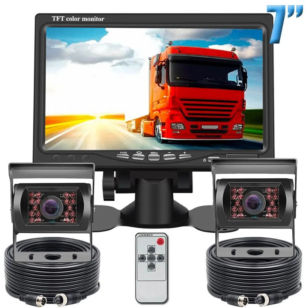 

Dual Backup Camera Night Vision System+7" HD Rear View Monitor for RV Truck Bus