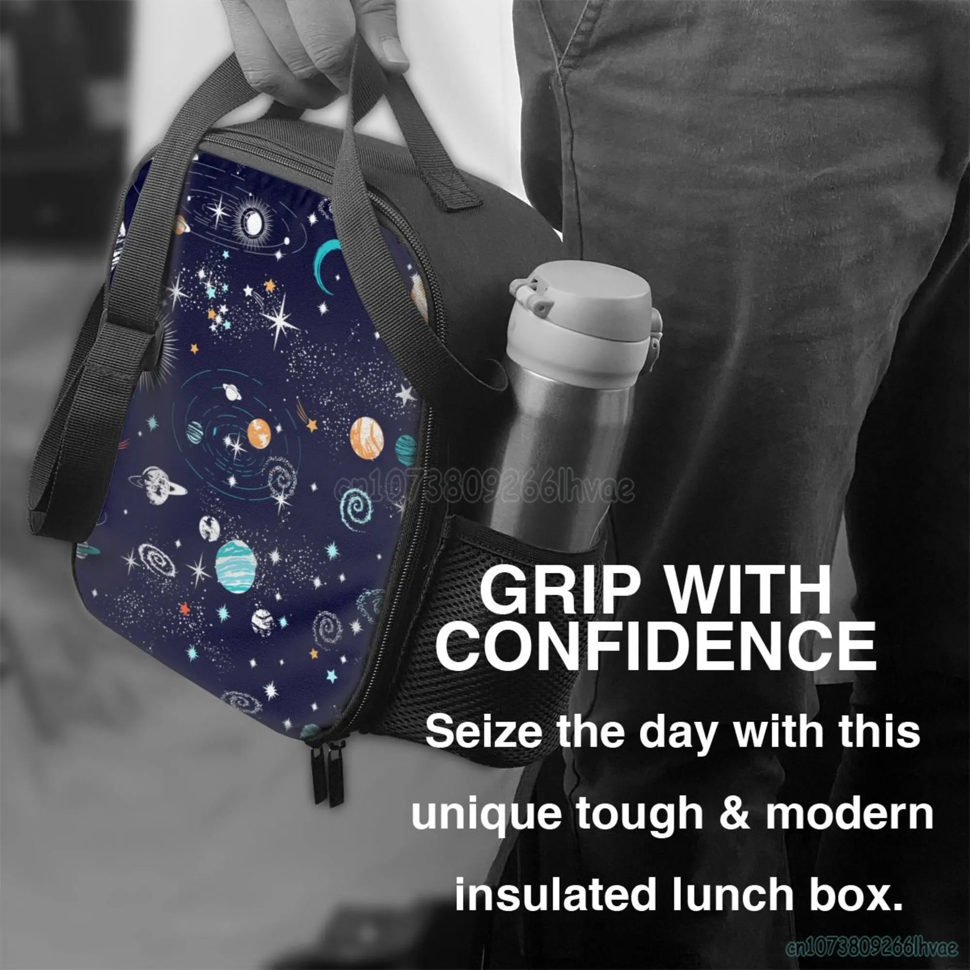 Space Planet Insulated Lunch Box Galaxy Cooler Tote Large Lunch Bag with Adjustable Shoulder Strap for Girls Boys School Picnic