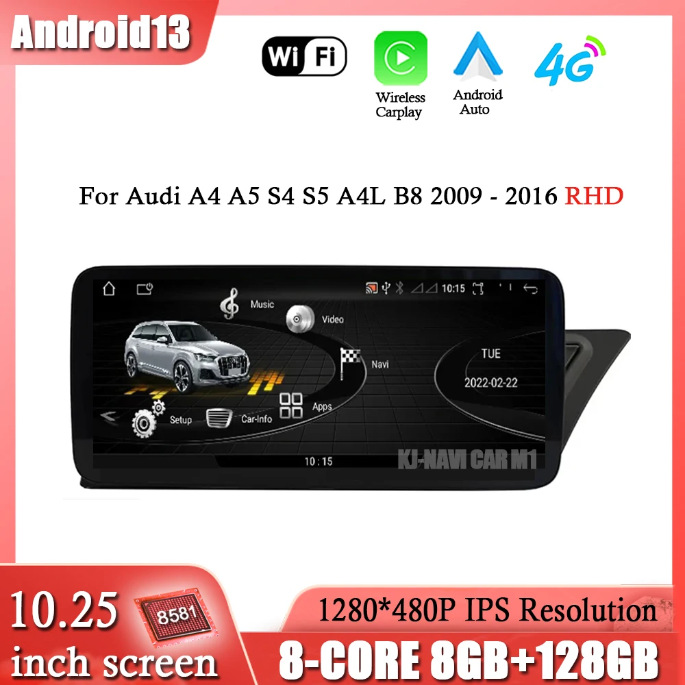 

10.25 Inch Android 13 Right Hand Drive For Audi A4 A5 S4 S5 A4L B8 2009 - 2016 Car Player Multimedia Radio Stereo GPS Navigation