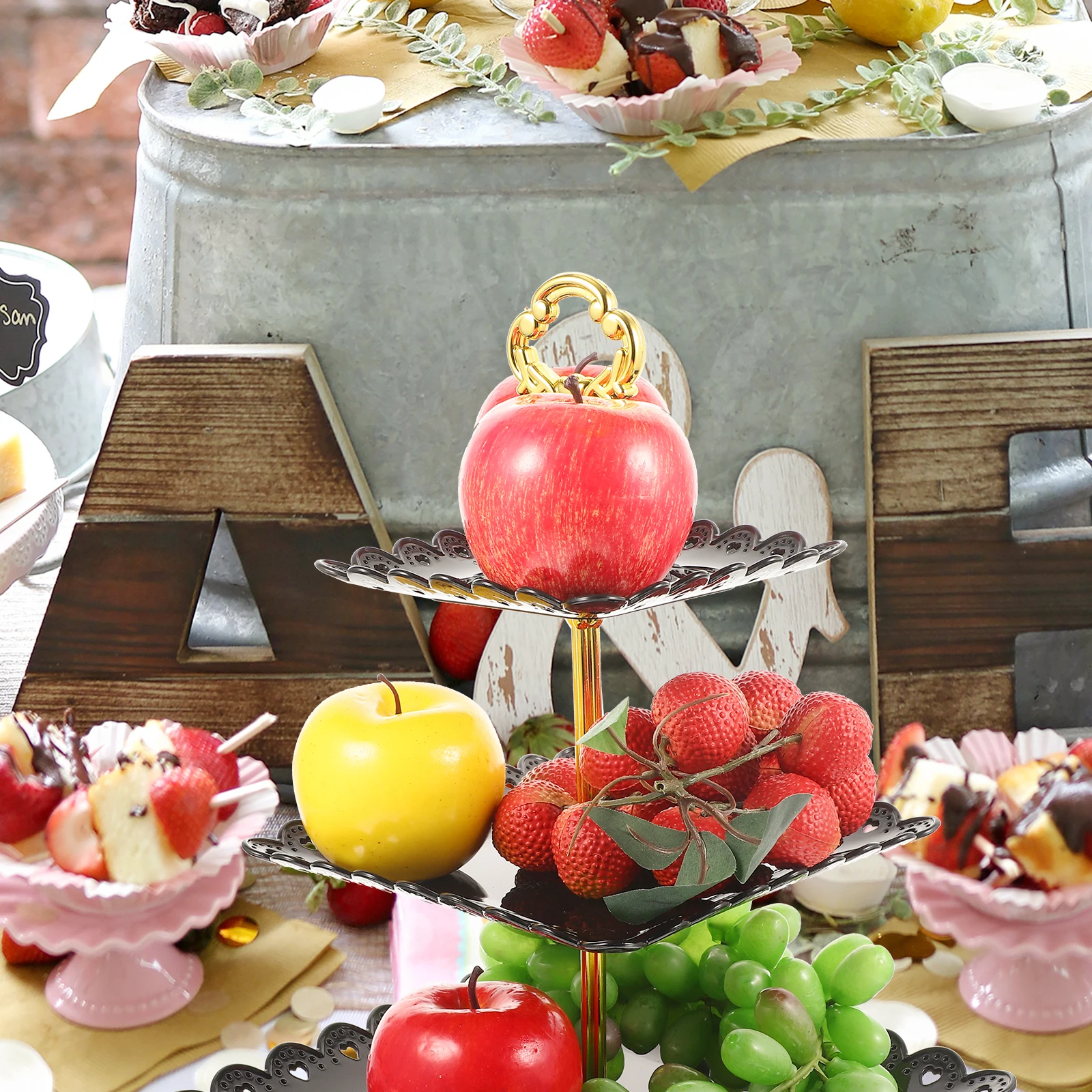 

3 Tier Tiered Cupcake Stand ABS Serving Tray for Wedding Birthday Party Dessert Display Rustic Cupcake Stand