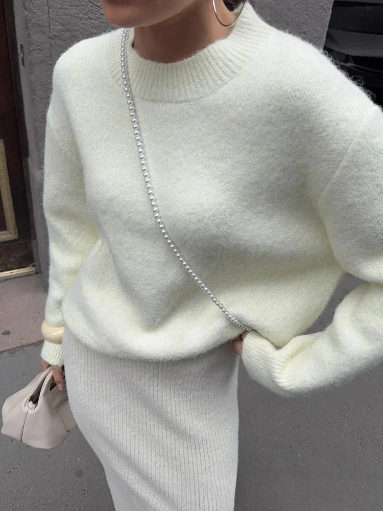 2025 Basic O Neck Basic Sleeve Sweater Women Oversized Short Knitted Wool Pullover Female Casual Thick Warm Soft Tops