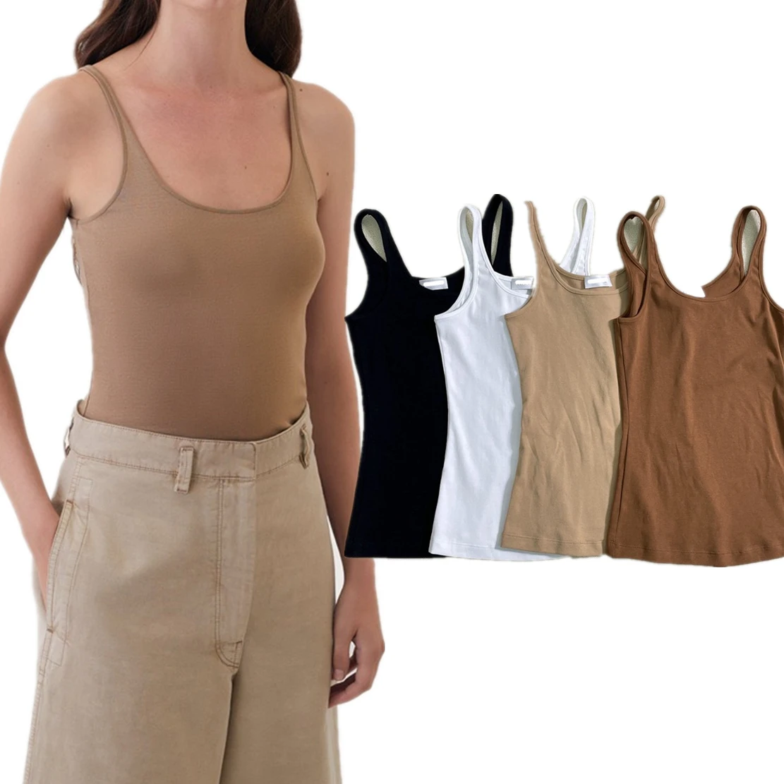 

Withered Fashionable Women's Vest high-Quality Summer Top Casual Camisole Versatile Basic U-neck Sleeveless Tshirts Women