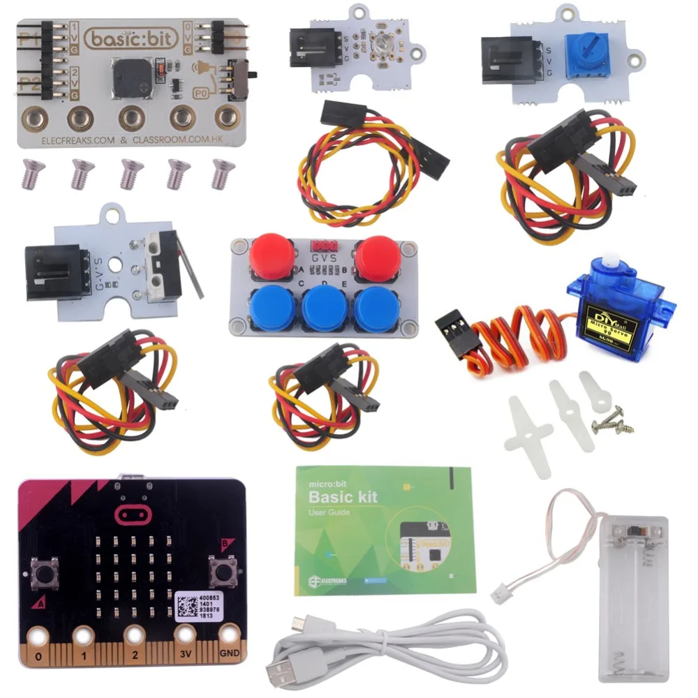 

For Microbit Basic Kit, Starter Kit with Micro:bit Board LED Module Crash Sensor Potentiometer Servo, DIY Beginners Program