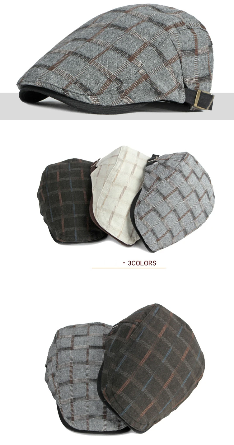 HT4063 Berets Männer Frauen Kappe Frühling Sommer Hut Männlich Weiblich Baskenmütze Kappe Einstellen Plaid Künstler Maler Baskenmütze Hut Flache Kappen – Detail 2
