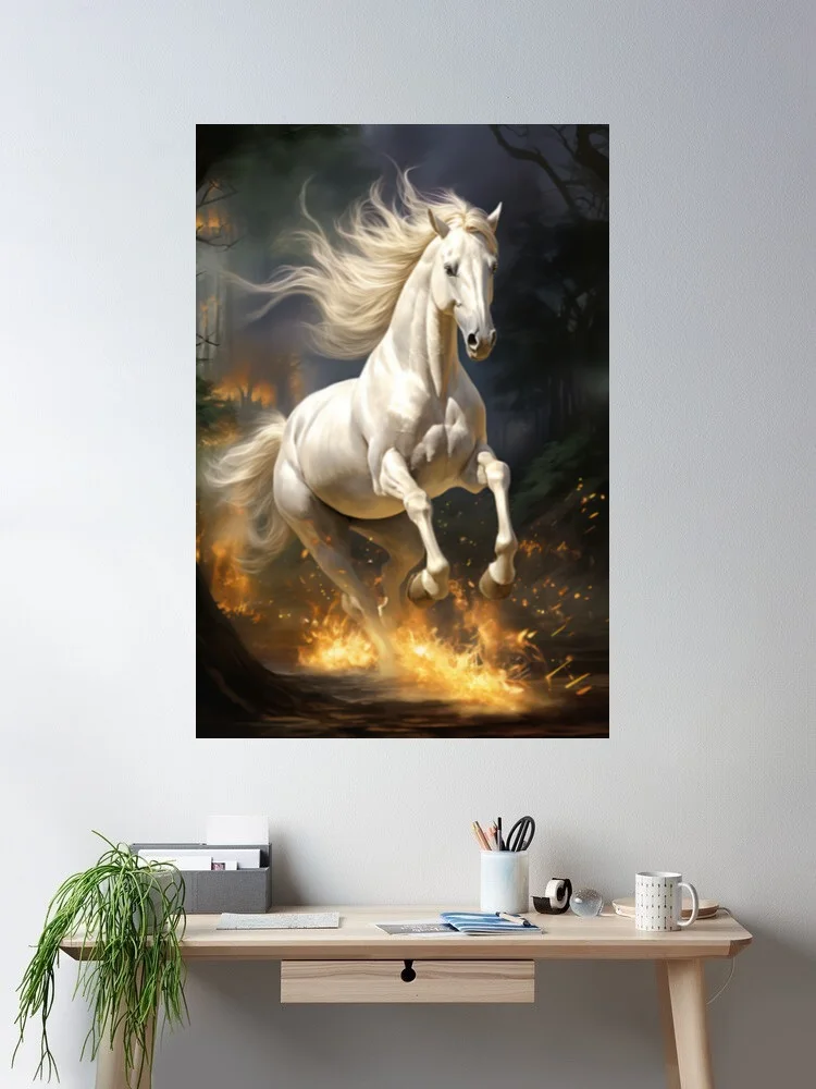 6Style The Race Galloping White Horse for Him or Her Canvas POSTER ,Home Decor Wall art painting