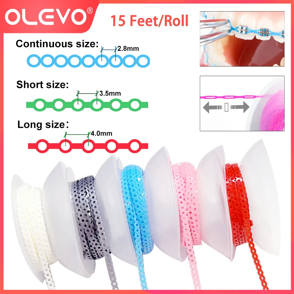 OLEVO 15 Feet Dental Orthodontics Elastic Power Chain For Braces Rubber Bands Leagues Ultra Powerchains Long Short Continuous