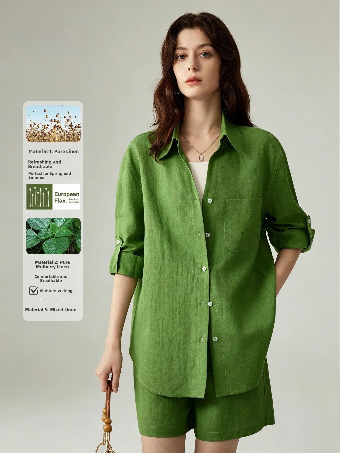 

Yakejia Linen Shirt Women's Loose Long Sleeve V-Neck Comfortable Breathable Simple Style Summer Sun Protection Casual Shirt