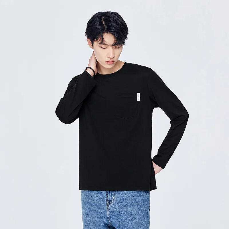 

Semir Men T-Shirt Bottoming Shirt Solid Color Inner Wear Autumn Fashion Simple Cotton Loose Casual Home Clothes Outwear