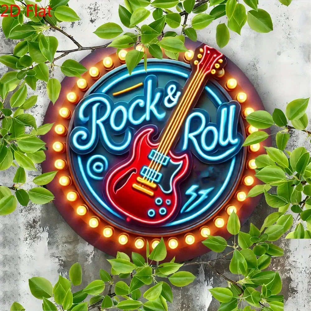 1 Stück Rock 'n' Roll Vibes Neon-Schild-Wandkunst im Metalldesign, ideal für Bars, Cafés als musikthemenbezogene Dekoration.